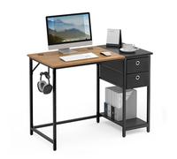 Mondeer Bureau d'ordinateur rustique avec étagère et 2 tiroirs, bureau informatique pour salon/chambre, 100x50x76 cm, marron et