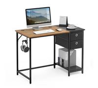 Mondeer Bureau d'ordinateur,Table de Bureaux avec 2 Tiroirs et étagères de Rangement, Gain d'Espace pour Bureau à Domicile Chambre, Marron Rustique et Noir, 120 x 60 x 76cm