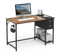 Mondeer Bureau d'ordinateur,Table de Bureaux avec 2 Tiroirs et étagères de Rangement, Gain d'Espace pour Bureau à Domicile Chambre, Marron Rustique et Noir, 120 x 60 x 76cm