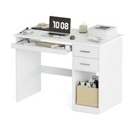 Mondeer Bureau informatique avec 2 Tiroirs, Plateau Clavier et Étagère de Rangement Ouvert, Bureau d’Ordinateur 105x48x75 cm, Blanc