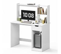 Mondeer Bureau Informatique avec Étagère Réglable, Bureau avec Tiroir et Rangement pour Le Tour d'Ordinateur, 105x50x125 cm, Blanc