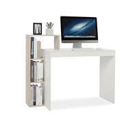 Mondeer Bureau Informatique, Bureau d‘Ordinateur avec 3 Étagères de Rangement Ouverts, Gain d‘Espace, pour Enfant Étude Poste de Travail Bureau à Domicile, 110 x 40 x 92 cm, Blanc et Chêne