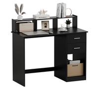 Mondeer Bureau Noir, Bureau avec Rangements avec 2 Tiroirs et Étagères, Bureau Ordinateur pour Postes de Travail, Chambre Étudiante, Écritur, 105 x 48 x 94 cm