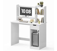 Mondeer Bureau Ordinateur avec Rangement, Bureau Blanc avec Tiroir et Support Écran, Table Informatique avec Réglable Étagères, pour Travail Étude Chambre Studio, 105 x 47 x 125 cm