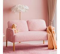 Mondeer Canapé 2 Places, Canapé en Tissu Bouclette avec 2 Pochettes et Pieds Métal Style Scandinave, pour Salon Chambre, 122 x 76 x 75 cm, Rose