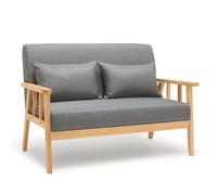 Mondeer- Canape 2 Places - Fauteuil Salon Scandinave Cadre en Bois Surface en Tissu Lin pour Petit Appartement Chambre Bureau (Gris Foncé)