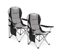 Mondeer Chaise de Camping, Lot de 2 Chaises Pliables, Chaise de Plage avec Porte-Gobelet et Poche de Côté pour Extérieur Jardin Plage, Charge Maximale de 120 kg, Gris Foncé