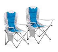 Mondeer Chaise de Camping, Lot de 2 Chaises Pliables, Chaise de Plage avec Porte-Gobelet et Poche de Côté pour Extérieur Jardin Plage, Charge Maximale de 120 kg, Bleu