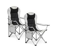 Mondeer Chaise de Camping, Lot de 2 Chaises Pliables, Chaise de Plage avec Porte-Gobelet et Poche de Côté pour Extérieur Jardin Plage, Charge Maximale de 120 kg, Gris Clair