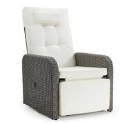 Mondeer Chaise Longue de Jardin en Rotin PE, Fauteuil Pivotant à 360° avec Dossier Réglable pour Terrasse Extérieur, Gris et Beige