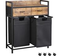 Mondeer Chariot à linge 100L avec 2 sacs + 2 tiroirs - support de sécurité, roues 360° & pieds de blocage 72x33x91,5cm
