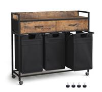Mondeer Chariot à linge 150L avec 3 sacs + 2 tiroirs - support de sécurité, roues 360° & pieds de blocage 106x33x91,5cm