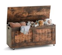 Mondeer coffre de rangement avec 4 roues+2 charnières de sécurité+séparateur modulable pour maison,100x40x49 cm, marron rustique