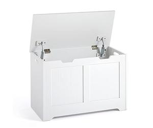 Mondeer Coffre de Rangement, Banc Chaussures, Coffre à Jouets avec Charnières de Sécurité et Couvercle, pour Salle Bain Salon Cuisine Couloir, 72 x 36 x 48 cm, Blanc
