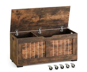 Mondeer Coffre de Rangement, Banc de Rangement avec 4 Roues et 2 Charnières de Sécurité, 40 x 100 x 49 cm, pour Couloir Chambre Salon, Marron Rustique