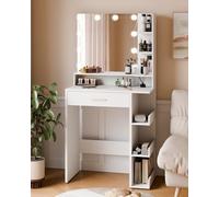 Mondeer Coiffeuse avec Miroir LED 3 Modes Lumières Réglables,SANS TABOURET,7 Étagères et 1 Tiroir,Meuble Chambre 67x36x138 cm,Blanc
