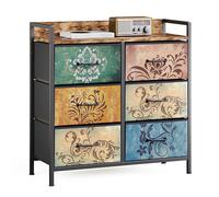 Mondeer Commode 6 Tiroirs en Tissu Fleuri,Meuble de Rangement Cadre Acier&Bois avec Panneau Latéral pour Chambre/Salon,80x30x84 cm