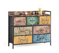 Mondeer Commode 7 Tiroirs en Tissu Fleuri,Meuble de Rangement Cadre Acier&Bois avec Panneau Latéral pour Chambre/Salon,99x30x84 cm