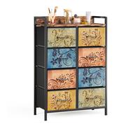 Mondeer Commode à 8 Tiroirs en Tissu, Meuble de Rangement avec Motif de Fleur Vintage et Cadre en Métal, pour Chambre Entrée Salon, Marron Rustique