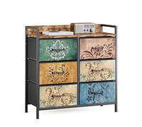 Mondeer Commode à 6 Tiroirs en Tissu, Meuble de Rangement avec Motif de Fleur Vintage et Cadre en Métal, pour Chambre Entrée Salon, Marron Rustique