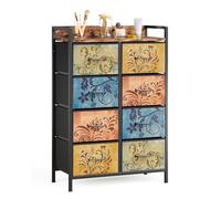 Mondeer Commode à 8 Tiroirs en Tissu, Meuble de Rangement avec Motif de Fleur Vintage et Cadre en Métal, pour Chambre Entrée Salon, Marron Rustique