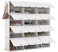 Mondeer DIY Armoire à chaussures 3x7 étages en plastique Rangement modulaire pour chaussures avec porte pour 42 paires de chaussures Gain de place pour l'entrée Blanc
