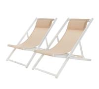 Mondeer Ensemble de 2 chaises longues de jardin pliables avec appuie-tête réglable blanc et beige