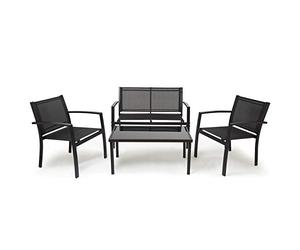 Mondeer Ensemble de Mobilier d'Extérieur 4 Pcs, Chaises du Porche pour Maison et Terrasse, Toutes Saisons - 3 Chaises et 1 Table en Verre, Noir