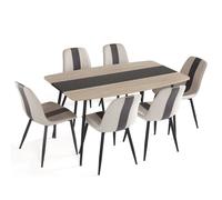 Mondeer Ensemble de salle à manger Cuisine moderne Table de salle à manger 6 chaises Pieds en métal pour salle à manger Cuisine Salon 105x 85x76.5cm Chêne
