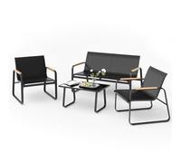 Mondeer Ensemble de Salon de Jardin Exterieur 4 Personnes, Mobilier de Balcon en métal et textilène avec 3 Fauteuils et 1 Table en Verre, pour Patio Terrasses Jardins et Espaces Extérieurs