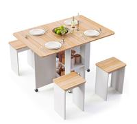 Mondeer Ensemble Table à Manger avec 4 Chaises,Pliable avec Etagères de Rangement,Cuisine,120 x 80 x 80 cm,Chêne et Blanc