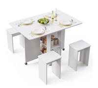 Mondeer Ensemble Table à Manger avec 4 Chaises,Pliable avec Etagères de Rangement,Cuisine,120 x 80 x 80 cm,Blanc