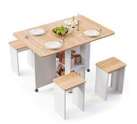 Mondeer ensemble table à manger avec 4 chaises, table cuisine pliante avec étagères, table et chaise, 120x80x80 cm, chêne et blanc