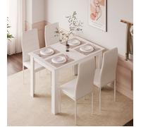 Mondeer Ensemble table à manger avec 4 chaises,table salle à manger et chaises pour cuisine,salon,120Lx90Px75H cm,Blanc