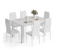 Mondeer Ensemble Table à Manger avec 6 Chaises, Ensemble de Salle à Manger avec Chaises à Dossier Haut en Similicuir pour Cuisine, Salle à Manger, Salon, 138 x 90 x 75 cm, Blanc