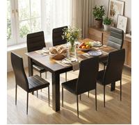 Mondeer ensemble table à manger avec 6 chaises simili cuir, table de cuisine pour salle à manger, marron rustique et noir