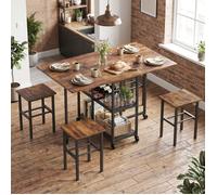 Mondeer ensemble table à manger pliante avec 4 chaises,table cuisine 120 cm petits espaces, roulettes verrouillables,marron rustique