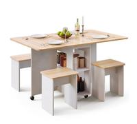 Mondeer ensemble table cuisine pliante avec 4 chaises, table pliante intérieur avec rangement pour petits espaces, chêne et blanc