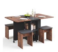 Mondeer ensemble table cuisine pliante avec 4 chaises, table pliante intérieur avec rangement pour petit espace,marron rustique noir