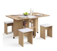 Mondeer ensemble table cuisine pliante avec 4 chaises, table pliante intérieur avec rangement pour petits espaces, naturel et blanc