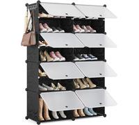 Mondeer Étagère à chaussures 8 niveaux en plastique DIY Armoire à chaussures 83 x 32 x 125cm noir Boîtes à chaussures Rangement pour chaussures