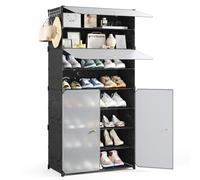 Mondeer Étagère à Chaussures 8 Niveaux, Étagère de Rangement Modulable avec Porte en Plastique, pour Couloir Chambre Salon, 30 x 60 x 138 cm (Noir)