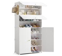 Mondeer Étagère à Chaussures 8 Niveaux, Étagère de Rangement Modulable avec Porte en Plastique, pour Couloir Chambre Salon, 30 x 60 x 138 cm (Blanc)