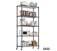 Mondeer Étagère de Rangement Métal 5 Niveaux avec Roues, 400kg Ajustable idéal pour Cuisine/Salon, 90x40x180cm, Noir