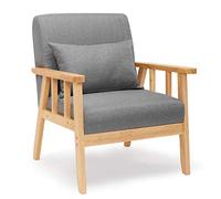 Mondeer Fauteuil de Salon,Fauteuil 1 Place en Tissu,Pieds en Bois Massif | Sofa avec Oreiller,Coussin Assise Rembourrée, Dossier Capitonné,Salon, Bureau, Chambre,Appartement,Rétro,Gris Foncé
