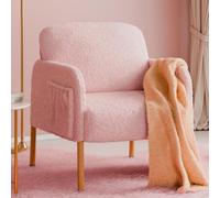 Mondeer Fauteuil de Salon, Fauteuil Confortable en Tissu Bouclette avec 2 Pochettes et Pieds Métal Style Scandinave, pour Salon Chambre, 63 x 75 x 75 cm, Rose