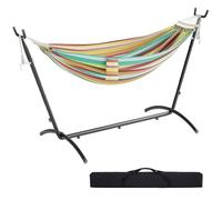 Mondeer Hamac sur Pied Double avec Support,Cadre Robuste Réglable 6Positions,Charge Max 270kg pour Jardin/Camping/Voyage,Multicolore