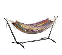 Mondeer Hamac bohème pour 2 Personnes avec Support,Réglable en Hauteur, hamac Double avec Franges et Cadre métallique, idéal pour terrasse, Jardin et Balcon,Rouge