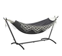 Mondeer Hamac sur pied Double avec Support, Hamac Bohème avec Cadre en Fer Robuste Réglable pour Jardin/Camping en Plein Air, Gris