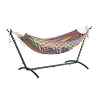 Mondeer Hamac bohème pour 2 Personnes avec Support,Réglable en Hauteur, hamac Double avec Franges et Cadre métallique, idéal pour terrasse, Jardin et Balcon,Rouge